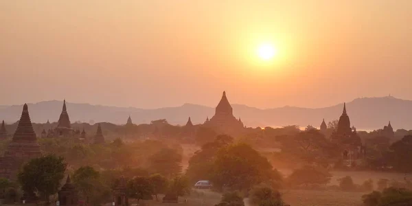 Landscape Sunset Many Ancient Buddhist Temples Bagan Myanmar Bagan Ancient — Stock Photo, Image