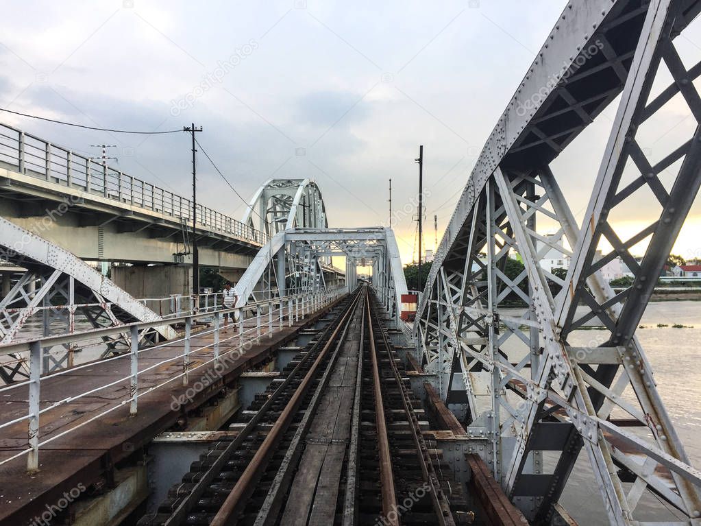 Railway tracks at steel rail bridge