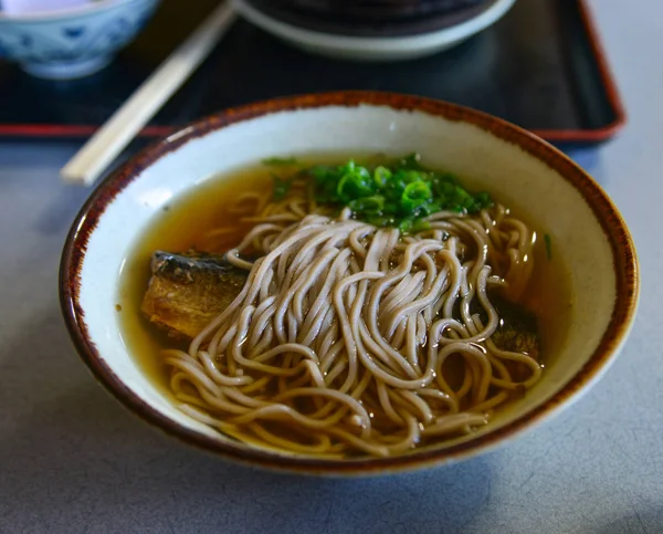 Soba noodle with fried fish — Stok fotoğraf