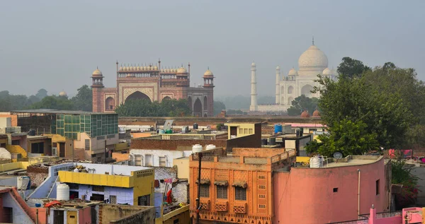 Aerial view of Taj Mahal and Agra city — Stock Photo, Image