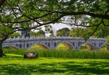 Singapur 'daki halk parkındaki Çin köprüsü. 