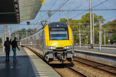 Brugge Tren İstasyonu 'na bir tren geliyor.