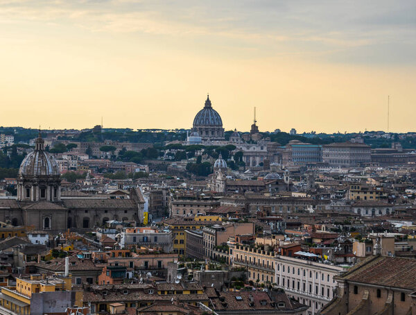 Panoramic view of Ancient Rome ruins. Cityscape skyline of landmarks of Rome famous travel destinations of Italy.