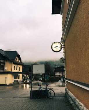 Small village at rainy day in Hallstatt, Austria 