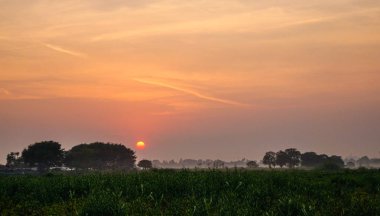 Sunrise on the field in Mandalay, Myanmar