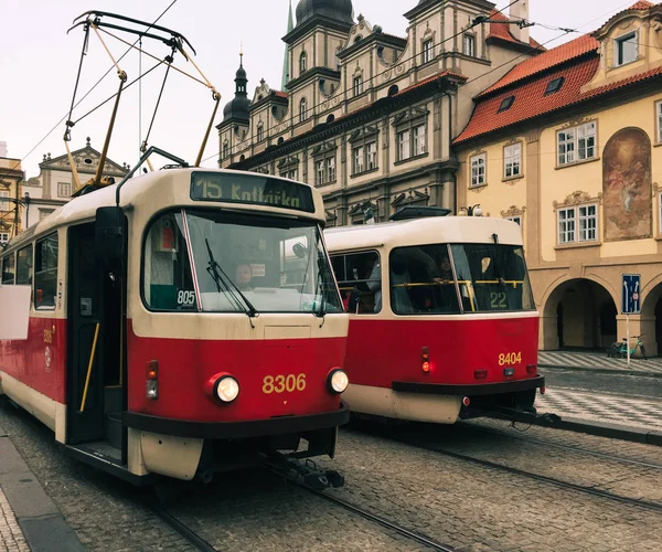 Retro tram at old town of Prague (Praha) — Stock Photo, Image