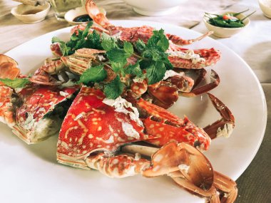 Boiled crab on white dish 