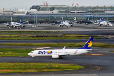 Tokyo Hadena Havaalanı 'ndaki yolcu uçağı. 