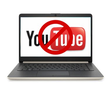 YouTube yasaklı simgesi ile açılan dizüstü bilgisayar 