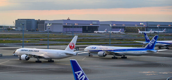 Passenger airplane at Tokyo Hadena Airport 