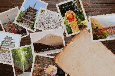 Japan best landmark postcards collage  clipart