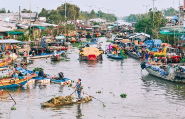 Nga Nam Floating Market in Mekong Delta, Vietnam  clipart