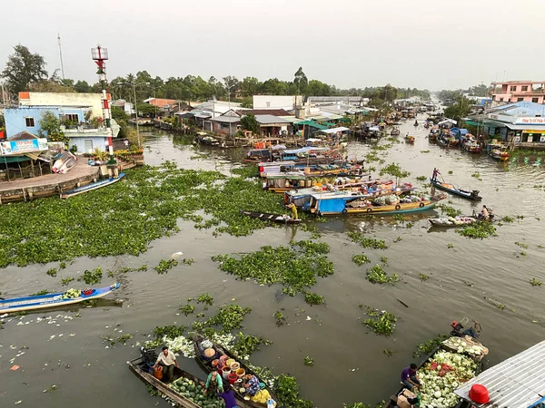 Soc Trang Wietnam Stycznia 2020 Działalność Nga Nam Floating Market — Zdjęcie stockowe