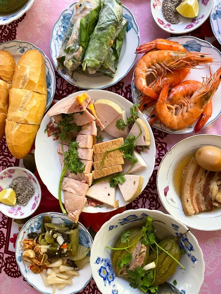 Cena Tradizionale Tet Holiday Capodanno Lunare Nel Delta Del Mekong — Foto Stock