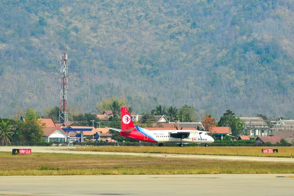 Vientiane Laos Fevereiro 2020 Avião Lao Skyway Ma60 Taxiando Pista — Fotografia de Stock