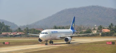 Vientiane, Laos - 8 Şubat 2020. RDPL-34188 Lao Airlines Airbus A320 Vientiane Wattay Uluslararası Havalimanı pistinde (VTE).