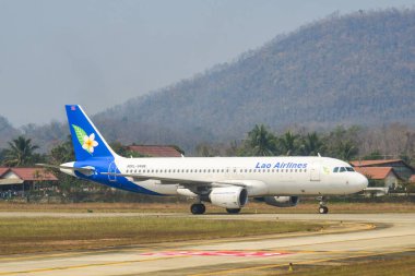 Vientiane, Laos - 8 Şubat 2020. RDPL-34188 Lao Airlines Airbus A320 Vientiane Wattay Uluslararası Havalimanı pistinde (VTE).