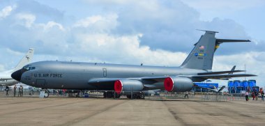 Singapur - 12 Şubat 2020. Boeing KC-135 Stratotanker, Changi, Singapur 'da sergilenecek. Savunma maliyetleri artıyor, özellikle Doğu Asya 'da..