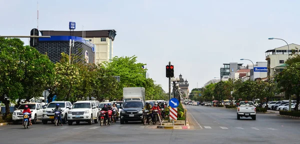 老挝万象 2020年1月29日 老挝万象市Lan Xang大街 万象是老挝的首都和最大的城市 位于湄公河两岸 — 图库照片