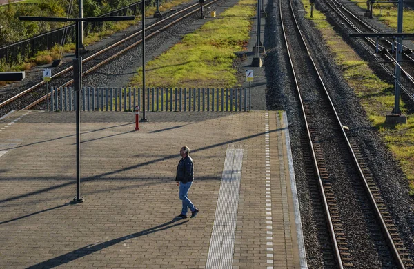 Amsterdam Holland Oktober 2018 Leerer Bahnsteig Des Bahnhofs Der Innenstadt — Stockfoto