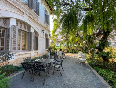 Vientiane, Laos - 29 Ocak 2020. Vientiane Laos 'taki eski mimari. Vientiane, Mekong Nehri kıyısındaki Laos 'un başkenti ve en büyük şehridir..