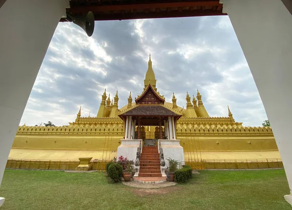 Pha Luang Alte Buddhistische Pagode Vientiane Laos Ist Eines Der — Stockfoto