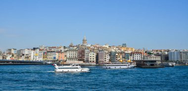 İstanbul, Türkiye - 28 Şubat 2018. İstanbul, Türkiye 'de Boğaz manzarası. İstanbul 'un Avrupa bölgesini İstanbul' un Asya kesiminden ayıran Boğaz.
