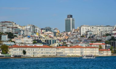 İstanbul, Türkiye - 28 Şubat 2018. İstanbul, Türkiye 'de Boğaz manzarası. İstanbul 'un Avrupa bölgesini İstanbul' un Asya kesiminden ayıran Boğaz.
