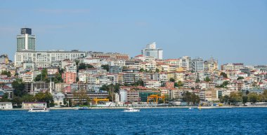 İstanbul, Türkiye - 28 Şubat 2018. İstanbul, Türkiye 'de Boğaz manzarası. İstanbul 'un Avrupa bölgesini İstanbul' un Asya kesiminden ayıran Boğaz.