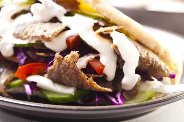 Beef Kebab in a bun — Stock Photo, Image