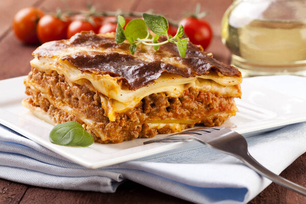 Portion of tasty lasagna on a plate 