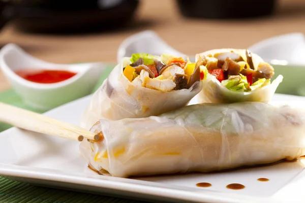 Served spring rolls — Stock Photo, Image