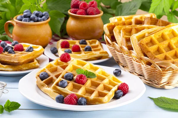 Homemade waffles with fruits — Stock Photo, Image