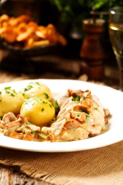 Mantar soslu kızarmış tavuk göğsü..