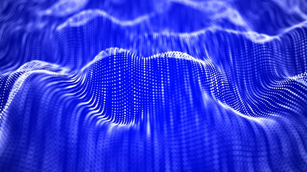 Wave of particles. Futuristic blue dots background with a dynamic wave. Big data. 3d rendering. — Stock Photo, Image