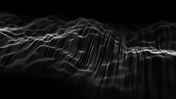 Wave of particles. Abstract background with a dynamic wave. Big data visualization. 3d rendering. — ストック写真