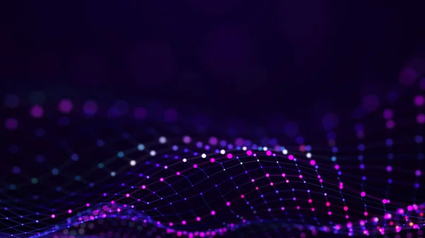 Futuristic dots background. Color music sound waves. Big data visualization. 3d rendering. — Stock Photo, Image