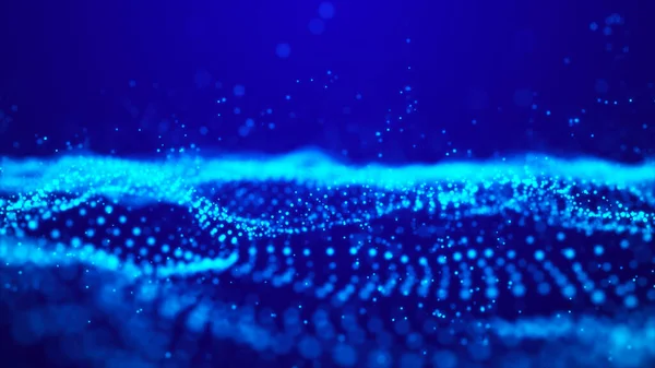 Parçacık dalgası. Fütüristik mavi nokta arka plan dinamik bir dalga ile. Büyük veri. 3d render.
