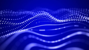 Büyük veri görselleştirme 3D. Fütürist mavi noktalar ve dinamik bir dalga. Analitik temsil. 3d oluşturma.