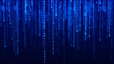 Dijital arka plan mavi matris. İkili bilgisayar kodu. Hacker kavramı. 3d render