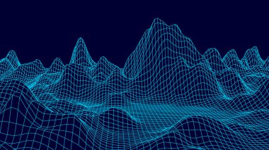 Kablo çerçeveli peyzaj. Tel çerçeve çokgen arazi tasarımı. 3D manzara