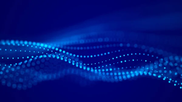 Wave of particles. Futuristic blue dots background with a dynamic wave. Big data. 3d rendering. — Stock Photo, Image