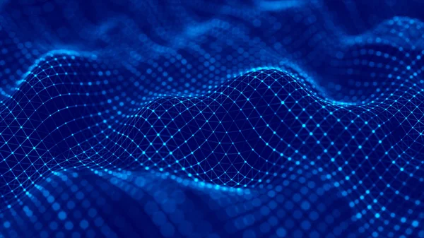 Wave of particles. Futuristic blue dots background with a dynamic wave. Big data. 3d rendering. — Stock Photo, Image