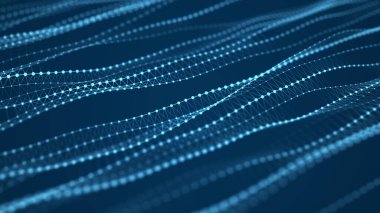 Müzik soyut mavi arka plan. Dna ile moleküler arka plan. Noktaları ve çizgileri birbirine bağlayan ağ konsepti. 3d render