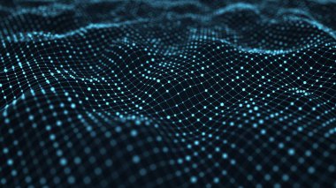 Mavi fütüristik dalga. Soyut teknoloji arka planı. Bilim geçmişi. Büyük veri dijital arka plan. 3d render.