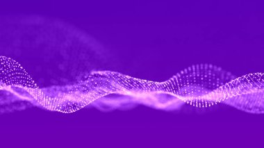 Parçacık dalgası. Bağlı renk noktalarıyla dijital arkaplan. 3d oluşturma.