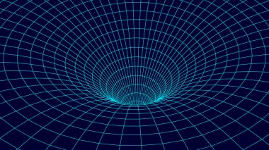 Vektör tüneli ya da solucan deliği. Tel çerçeve 3d yüzey tüneli ızgarası.