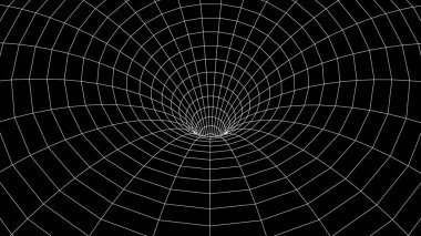 Vektör tüneli ya da solucan deliği. Tel çerçeve 3d yüzey tüneli ızgarası.