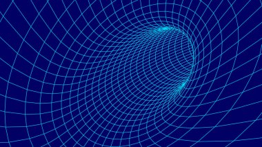 Vektör tüneli ya da solucan deliği. Tel çerçeve 3d yüzey tüneli ızgarası.