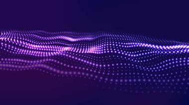 Gelecekçi mavi vektör çizimi. Parçacık dalgası. Dinamik dalgalı soyut bir arkaplan. Yapay zeka.